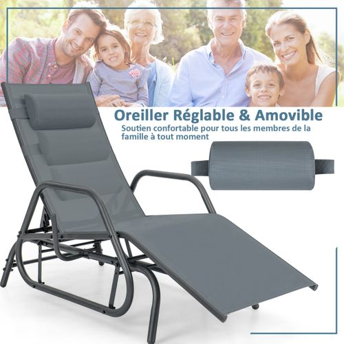 Bain De Soleil Design à Glissement à Dossier Réglable 3 Positions Transat Jardin Extérieur