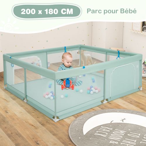 Grand Parc Pour Bébé 200 X 180cm Robuste Maille Douce Et Respirante Anneaux Pour Les Mains