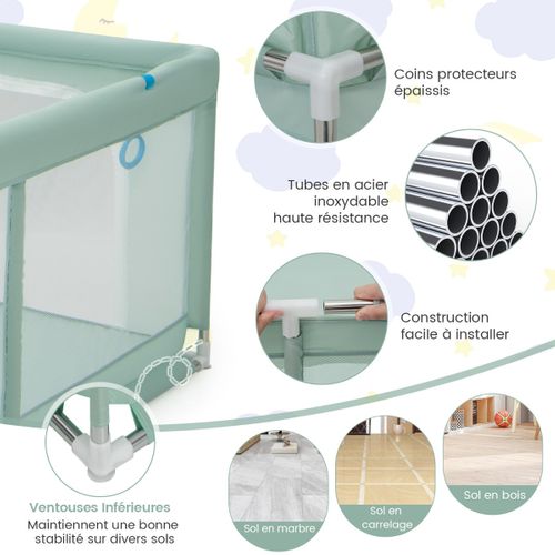 Grand Parc Pour Bébé 200 X 180cm Robuste Maille Douce Et Respirante Anneaux Pour Les Mains