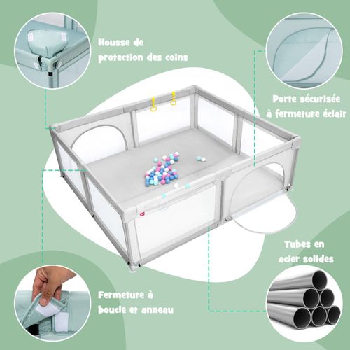 Parc De Jeu Pour Bébé Géant Avec 50 X Balles Porte à Zip Pieds Avec Ventouses 206 X 185,5 X 68 Cm