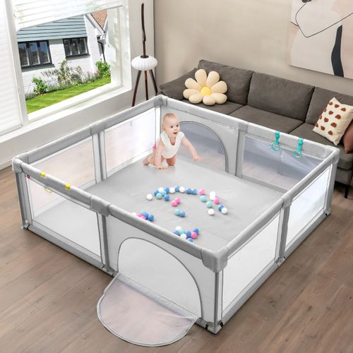 Parc De Jeu Pour Bébé Géant Avec 50 X Balles Porte à Zip Pieds Avec Ventouses 206 X 185,5 X 68 Cm