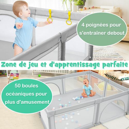 Parc De Jeu Pour Bébé Géant Avec 50 X Balles Porte à Zip Pieds Avec Ventouses 206 X 185,5 X 68 Cm