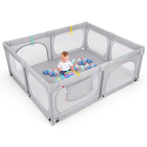 Parc Pour Bébé Avec 4 Anneaux De Tractionet50 Balles D'océan Porte à Fermeture Éclair 190x158cm