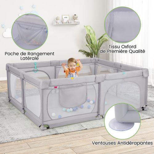 Parc Pour Bébé Avec 4 Anneaux De Tractionet50 Balles D'océan Porte à Fermeture Éclair 190x158cm