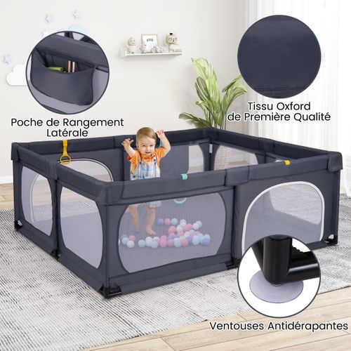 Parc Pour Bébé Avec 4 Anneaux De Tractionet50 Balles D'océan Porte à Fermeture Éclair 190x158cm