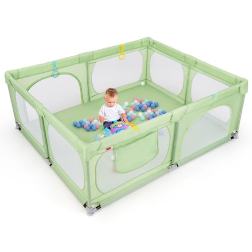 Parc Pour Bébé Avec 4 Anneaux De Tractionet50 Balles D'océan Porte à Fermeture Éclair 190x158cm