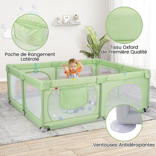 Parc Pour Bébé Avec 4 Anneaux De Tractionet50 Balles D'océan Porte à Fermeture Éclair 190x158cm