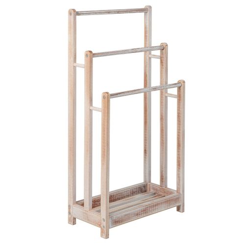 Porte-serviettes Sur Pied En Bois 3 Barres Et Étagère De Rangement Inférieure
