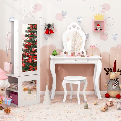 Armoire à Bijoux 3 En 1 Avec Miroir Pleine Longueur Pour Enfants Portant à Vêtements Rangement