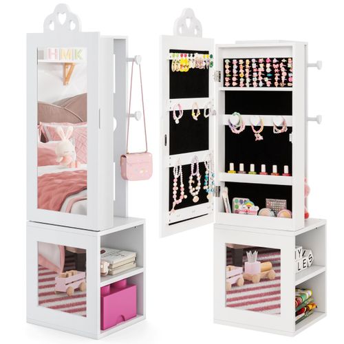 Armoire à Bijoux 3 En 1 Avec Miroir Pleine Longueur Pour Enfants Portant à Vêtements Rangement