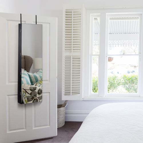 Armoire à Bijoux Avec Miroir Et Lumière LED Multiples Rangements, Avec Crochets Pour Porte