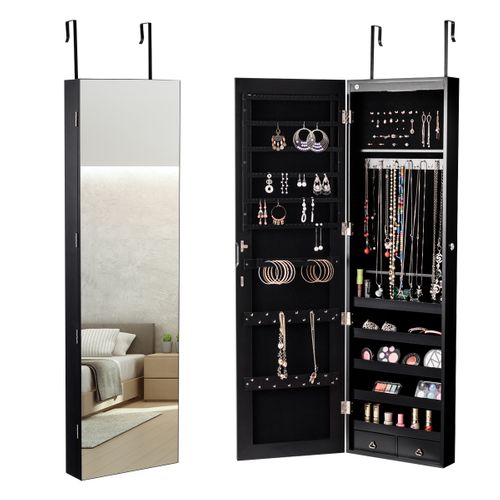 Armoire à Bijoux Avec Miroir Et Lumière LED Multiples Rangements, Avec Crochets Pour Porte