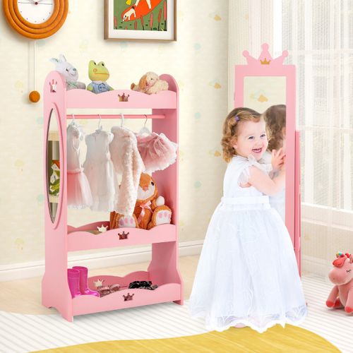Armoire à Bijoux Pour Enfants Miroir Sur Pied Avec Grande Capacité De Rangement Et Base Pivotante