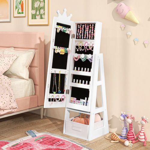 Armoire à Bijoux Pour Enfants Miroir Sur Pied Avec Grande Capacité De Rangement Miroir