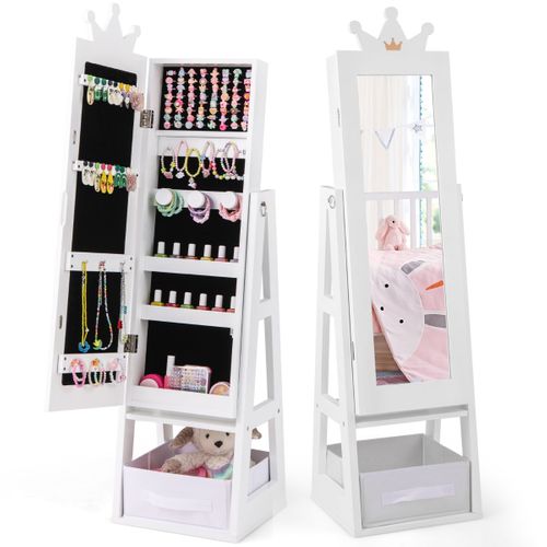 Armoire à Bijoux Pour Enfants Miroir Sur Pied Avec Grande Capacité De Rangement Miroir