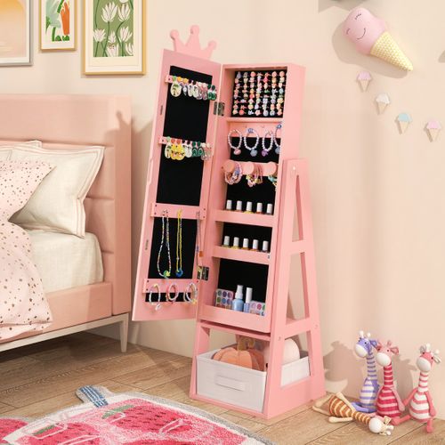 Armoire à Bijoux Pour Enfants Miroir Sur Pied Avec Grande Capacité De Rangement Miroir