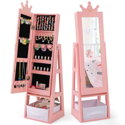 Armoire à Bijoux Pour Enfants Miroir Sur Pied Avec Grande Capacité De Rangement Miroir