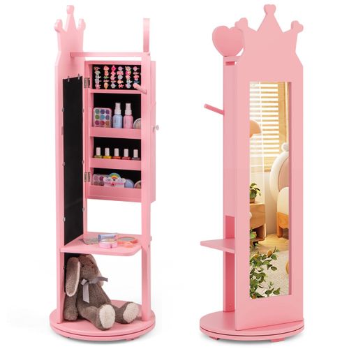 Armoire à Bijoux Pour Enfants Miroir Sur Pied Base Pivotante Support à Vêtements Crochets