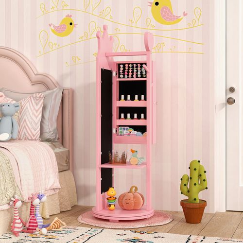 Armoire à Bijoux Pour Enfants Miroir Sur Pied Base Pivotante Support à Vêtements Crochets