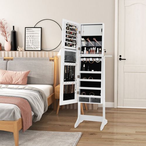 Armoire à Bijoux Sur Pied Avec Miroir Pleine Longueur LED 3 Couleurs Verrouillable Miroir