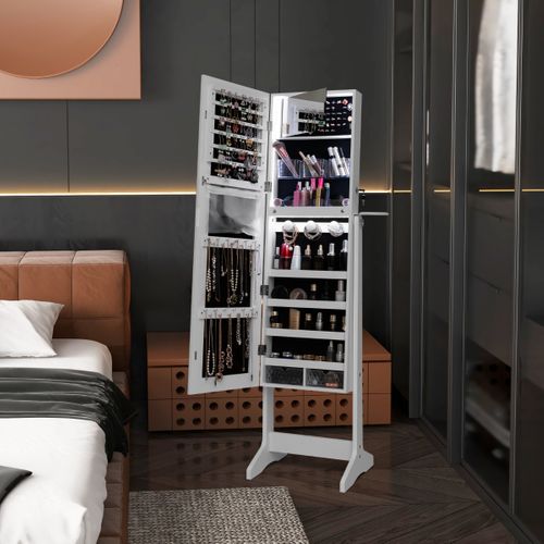Armoire à Bijoux Sur Pied Avec Miroir Pleine Longueur LED 3 Couleurs Verrouillable Miroir
