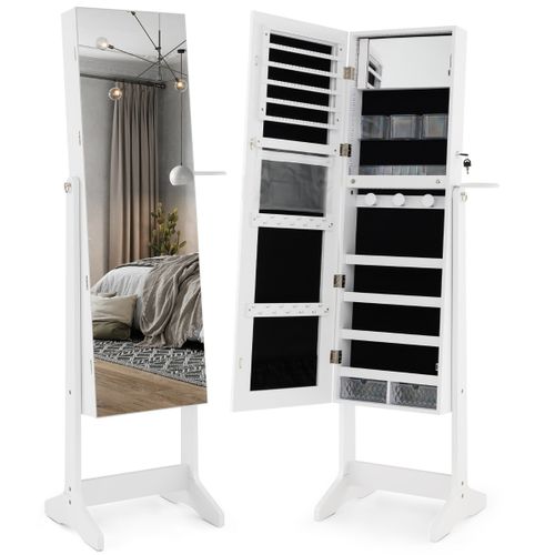 Armoire à Bijoux Sur Pied Avec Miroir Pleine Longueur LED 3 Couleurs Verrouillable Miroir