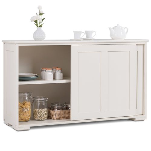 Buffet De Cuisine, Meuble Cuisine 2 Portes Coulissantes Mdf 106,5x33x62cm Beige