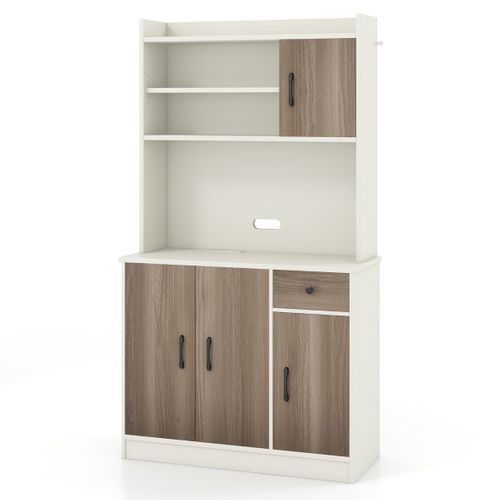 Buffet De Cuisine, Meuble Cuisine, Meuble De Rangement Avec Clapier 4 Etagères Réglables Blanc