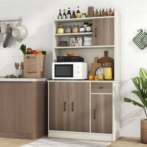 Buffet De Cuisine, Meuble Cuisine, Meuble De Rangement Avec Clapier 4 Etagères Réglables Blanc