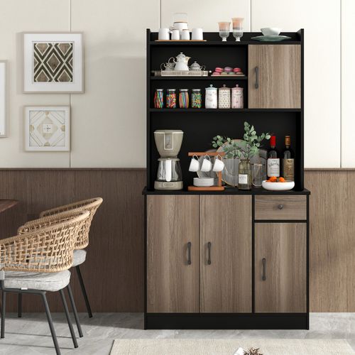 Buffet De Cuisine, Meuble Cuisine, Meuble De Rangement Avec Clapier 4 Etagères Réglables Trous