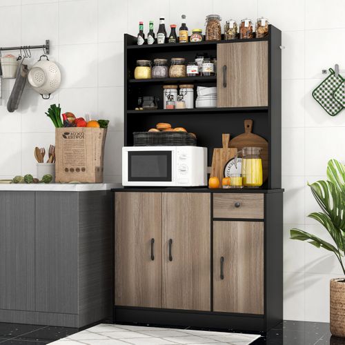Buffet De Cuisine, Meuble Cuisine, Meuble De Rangement Avec Clapier 4 Etagères Réglables Trous