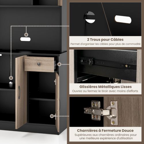 Buffet De Cuisine, Meuble Cuisine, Meuble De Rangement Avec Clapier 4 Etagères Réglables Trous