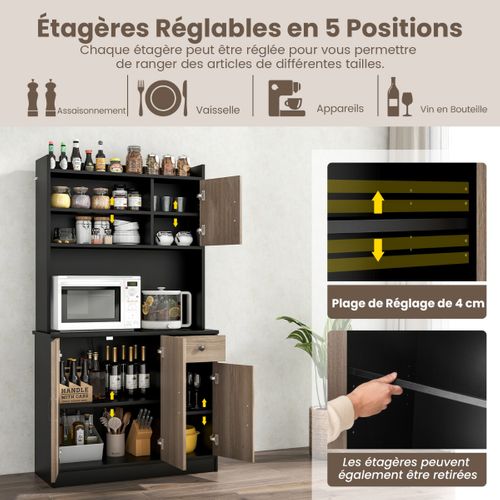 Buffet De Cuisine, Meuble Cuisine, Meuble De Rangement Avec Clapier 4 Etagères Réglables Trous