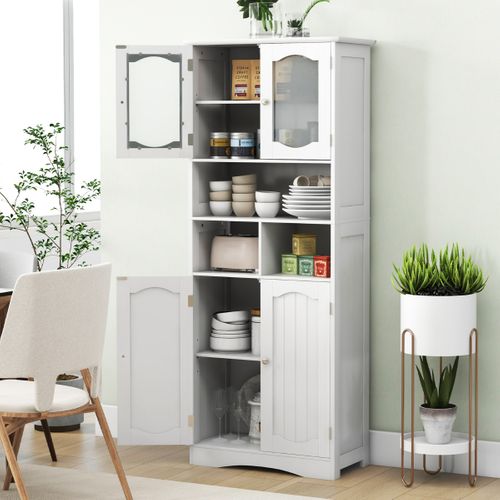Buffet, Bahut, Meuble De Rangement Autoportant Pour Cuisine Salon 60x30x148,5cm Blanc
