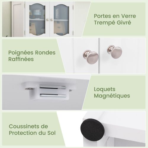 Buffet, Bahut, Meuble De Rangement Autoportant Pour Cuisine Salon 60x30x148,5cm Blanc