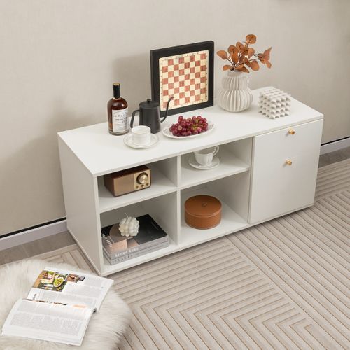 Buffet, Bahut, Meuble De Rangement Avec 2 Tiroirs Autoportante Pour Bureau Salon Chambre Blanc