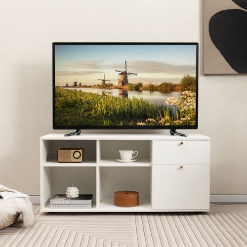 Buffet, Bahut, Meuble De Rangement Avec 2 Tiroirs Autoportante Pour Bureau Salon Chambre Blanc