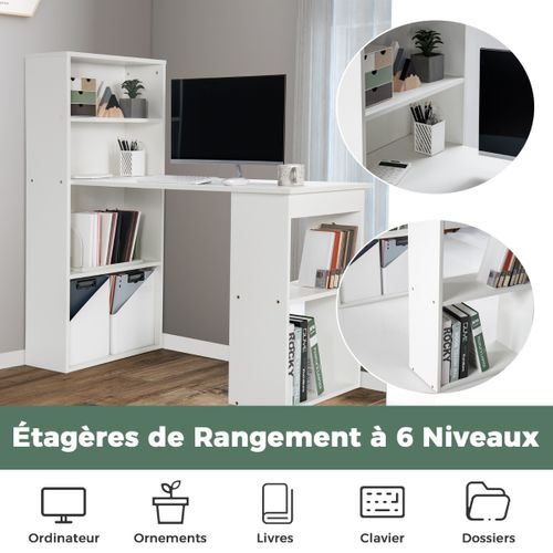 Bureau D'ordinateur, Bureau D'étude, Bureau Informatique Avec Bibliothèque à 6 Niveaux Blanc
