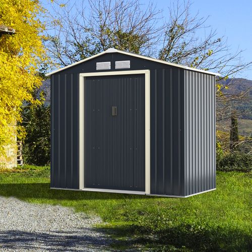 Abri De Jardin, Cabane De Jardin En Métal 213 X 127 X 195 Cm Avec 2 Portes Coulissantes Gris
