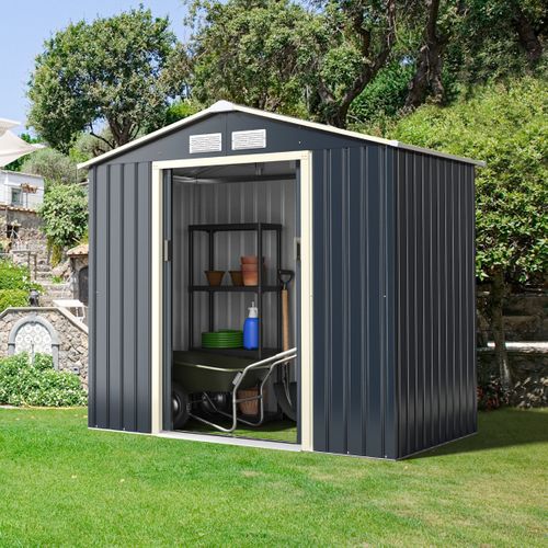Abri De Jardin, Cabane De Jardin En Métal 213 X 127 X 195 Cm Avec 2 Portes Coulissantes Gris