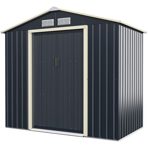 Abri De Jardin, Cabane De Jardin En Métal 213 X 127 X 195 Cm Avec 2 Portes Coulissantes Gris