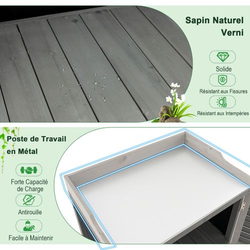 Abri De Jardin, Cabane De Jardin Extérieur à 2 Étagères 67x47x100cm Gris Bois De Sapin