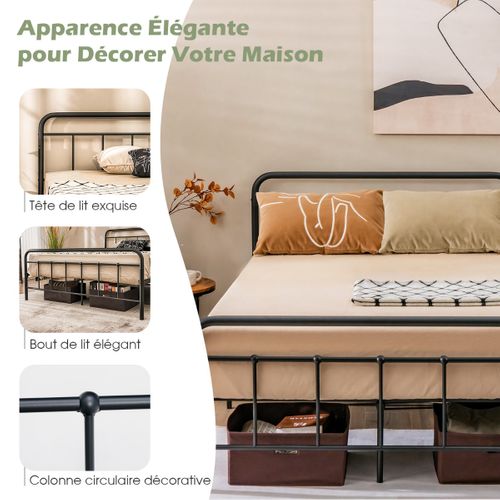 Lit Double, Lit Simple, Cadre De Lit 200x160cm Métal Noir