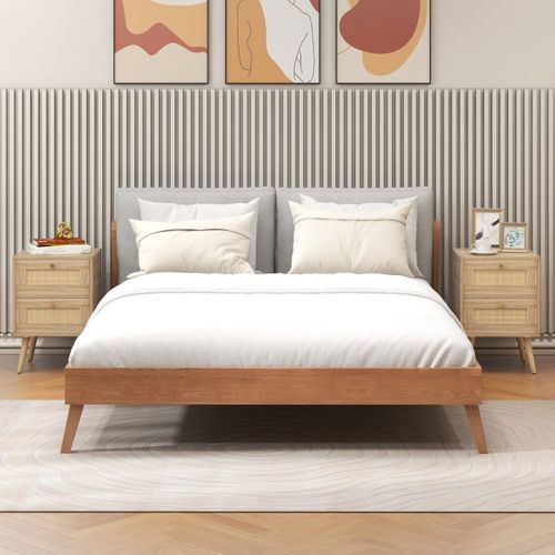 Lot De 2 Tables De Chevet, Tables De Nuit Avec 2 Tiroirs Moderne 40 X 40 X 59 Cm Naturel