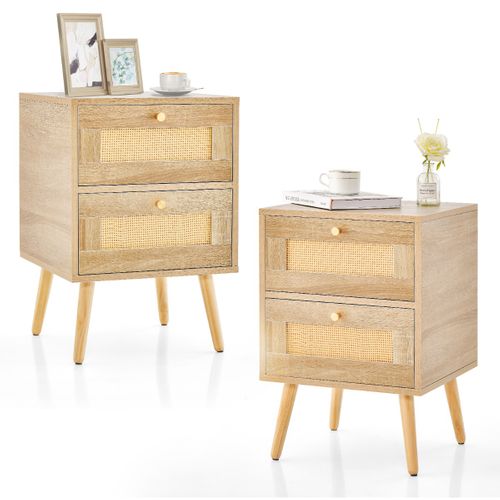 Lot De 2 Tables De Chevet, Tables De Nuit Avec 2 Tiroirs Moderne 40 X 40 X 59 Cm Naturel