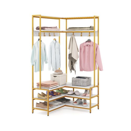 Vestiaire, Porte-vêtements D'angle Avec 7 Crochets Banc à Chaussures Cadre En Métal Massif