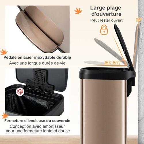 Poubelle 50 Litres à Pédale 41 X 39 X 61 Cm En Acier Inox Anti-empreintes Fermeture
