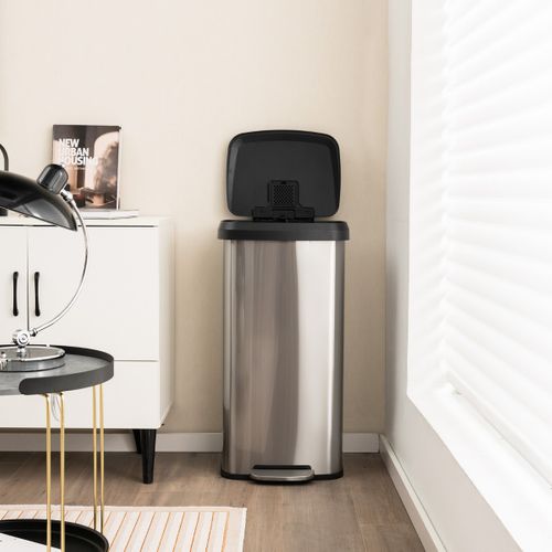 Poubelle 68 Litres à Pédale 40 X 38 X 78 Cm En Acier Inox Anti-empreintes Fermeture