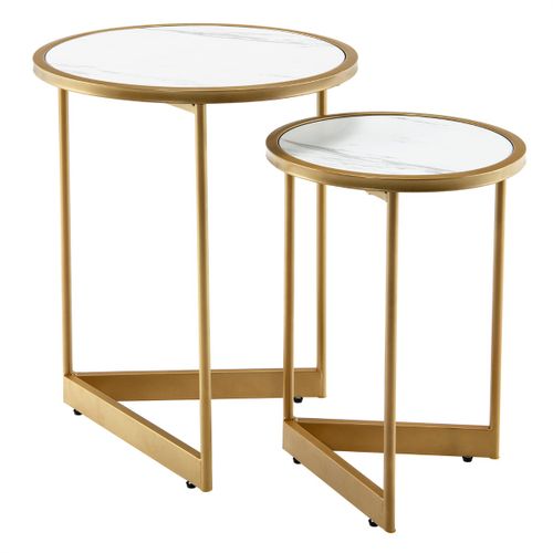 Lot De 2 Tables Basses Gigognes, Tables De Salon Rondes Avec Coussinets De Pied Réglables Blanc