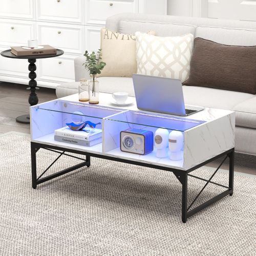 Table Basse, Table De Salon Haute Brillance Avec 4 Cubes LED Moderne Blanc